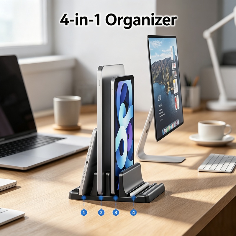 Useful Tablet Accessories - Vertical Laptop Stand Multi‑Slot Notebook Storage